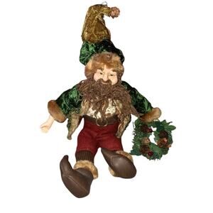 Shelf sitter whimsical holiday christmas green velvet bearded elf pointy shoes
